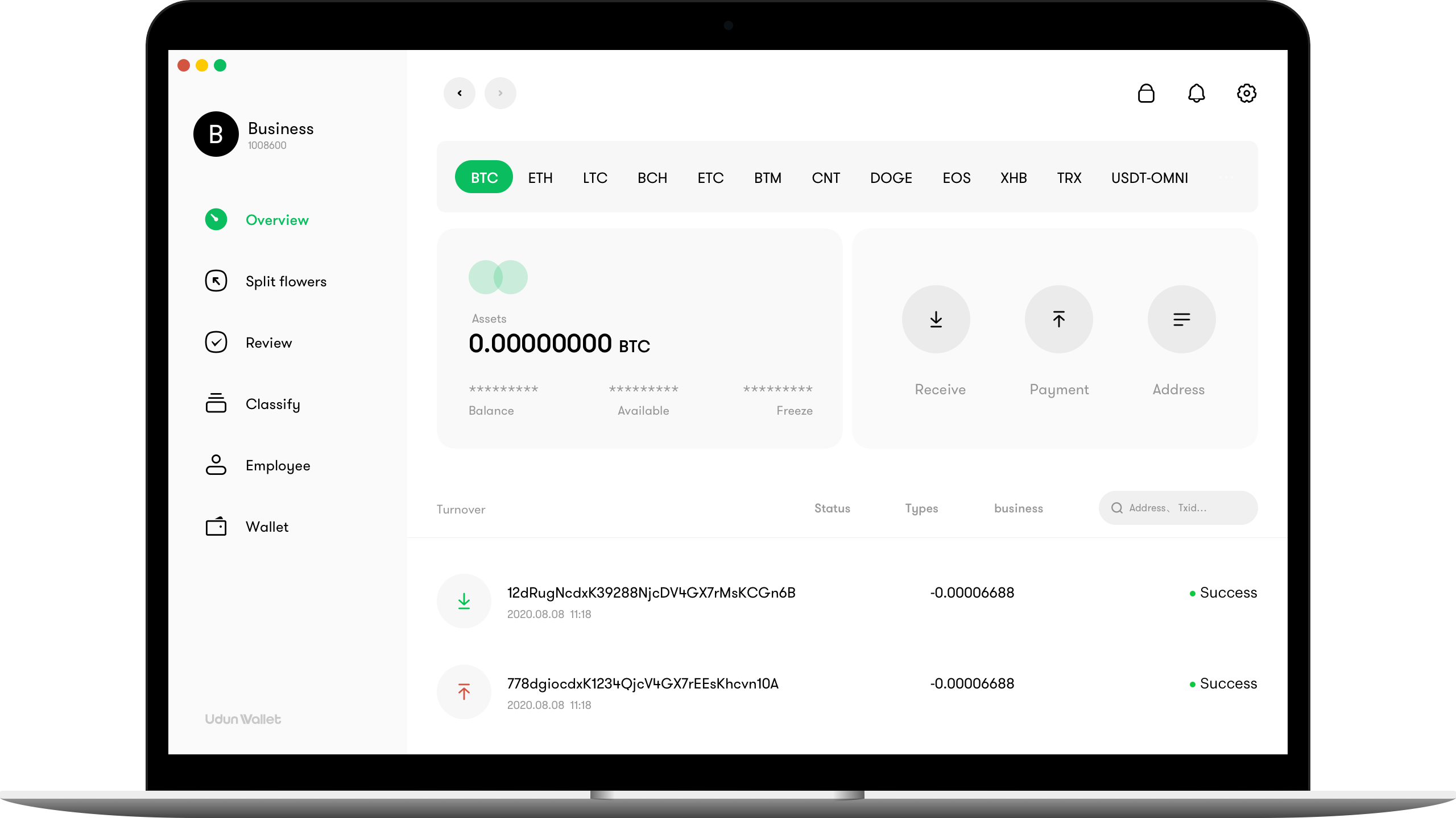 UDUN Business Wallet desktop interface